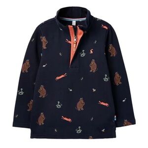 Joules x Gruffalo Navy 3/4 zip Pullover mouse fox snake size 5 cotton poly